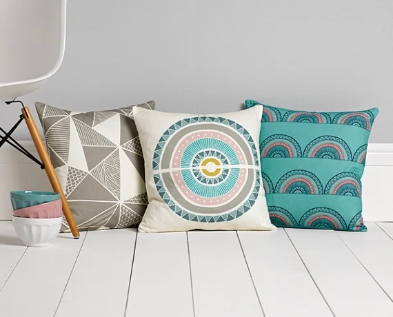 1. Horseshoe Arch teal cushion, around ?60, Sian Elin
