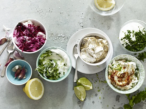 A selection of yoghurt dips