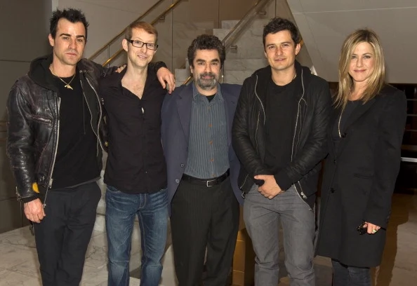 LOS ANGELES, CA - JANUARY 09: Actors Justin Theroux, Jason Baldwin, director Joe Berlinger, actor Orlando Bloom and actress Jennifer Aniston attend the screening of HBO's "Paradise Lost 3: Purgatory" at the Ray Kurtzman Theater on January 9, 2012 in Los Angeles, California. (Photo by Christopher Polk/Getty Images For HBO Films)