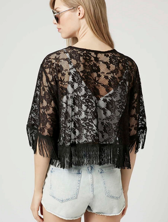 lace fringe kimono