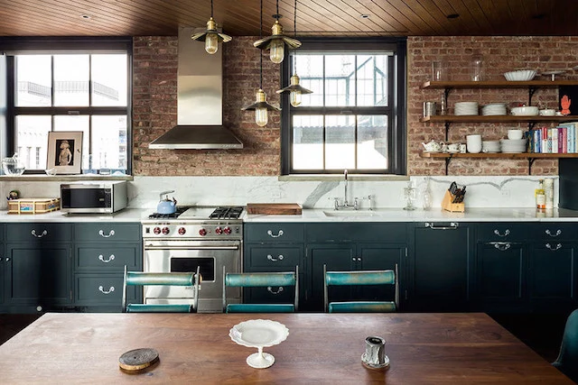 Kirsten Dunst's kitchen, featured on Architectural Digest's website. Photograph by Douglas Elliman. 