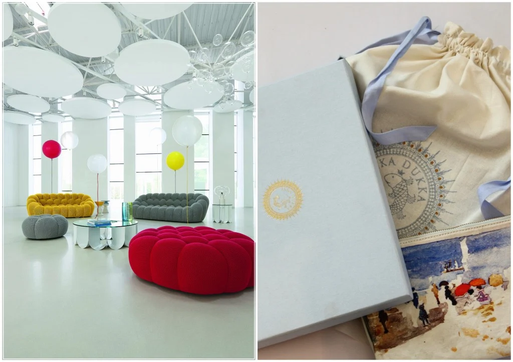 Colour pops at Roche Bobois; pretty purses and packaging at Ikka Dukka.