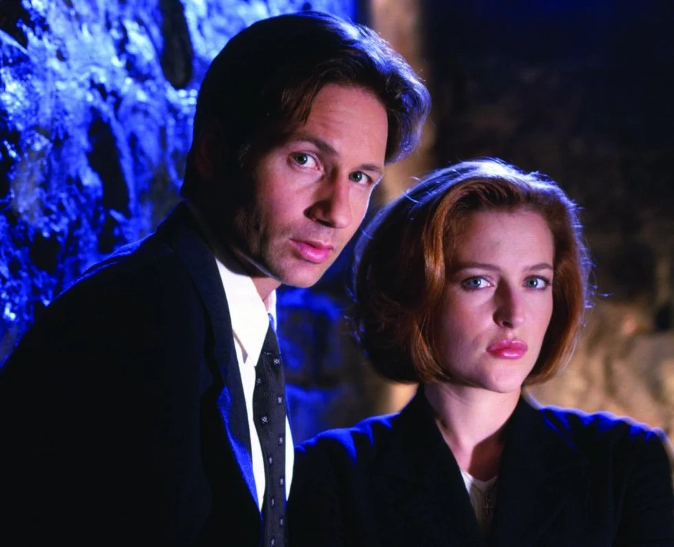 Anderson with co-star David Duchovny for the 1998 film version of The X-Files