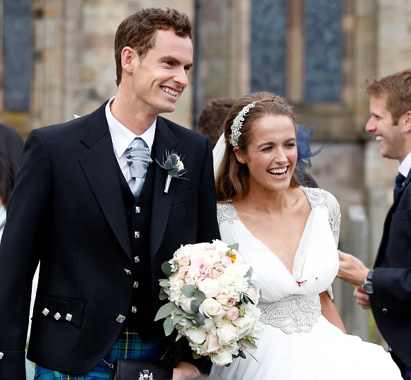 DUNBLANE, UNITED KINGDOM - APRIL 11: Andy Murray and Kim Sears leave Dunblane Cathedral after their wedding on April 11, 2015 in Dunblane, Scotland. (Photo by Alex B. Huckle/Getty Images)