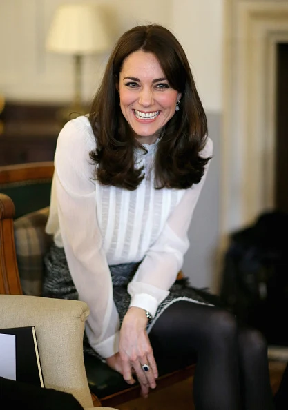LONDON, ENGLAND - FEBRUARY 17: Catherine, Duchess of Cambridge talks to children from the 'Real Truth' video blog that features on the Huffington Post website at Kensington Palace on February 17, 2016 in London, England. The Duchess of Cambridge is supporting the launch of the Huffington Post UK's initiative 'Young Minds Matter' by guest editing the Huffington Post UK today from Kensington Palace. (Photo by Chris Jackson - WPA Pool/Getty Images)