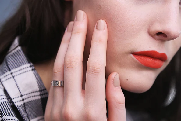 NEW YORK, NY - FEBRUARY 17: A model poses wearing essie ?all eyes on nudes? for Proenza Schouler Fall/ Winter 2016 during New York Fashion Week at the Whitney Museum of American Art on February 17, 2016 in New York City. (Photo by Anna Webber/Getty Images for essie)