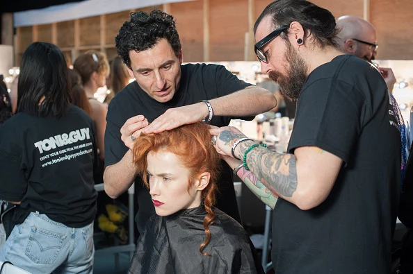LONDON, ENGLAND - FEBRUARY 20: Models backstage ahead of the SIBLING show during London Fashion Week Autumn/Winter 2016/17 at Brewer Street Car Park on February 20, 2016 in London, England. (Photo by Nicky J Sims/Getty Images)