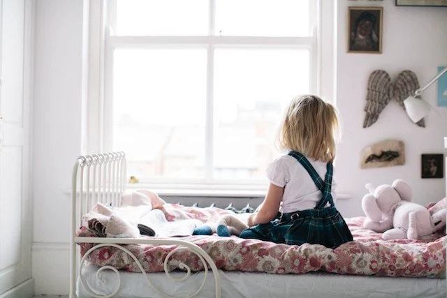 Bonnie on her Ikea bed.