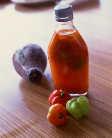 Caribbean hot sauce with peppers