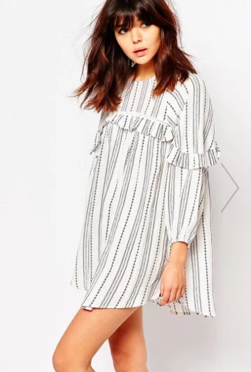 I Love Friday Smock Dress With Ruffle Trims In Spotted Stripe €70.42 Asos