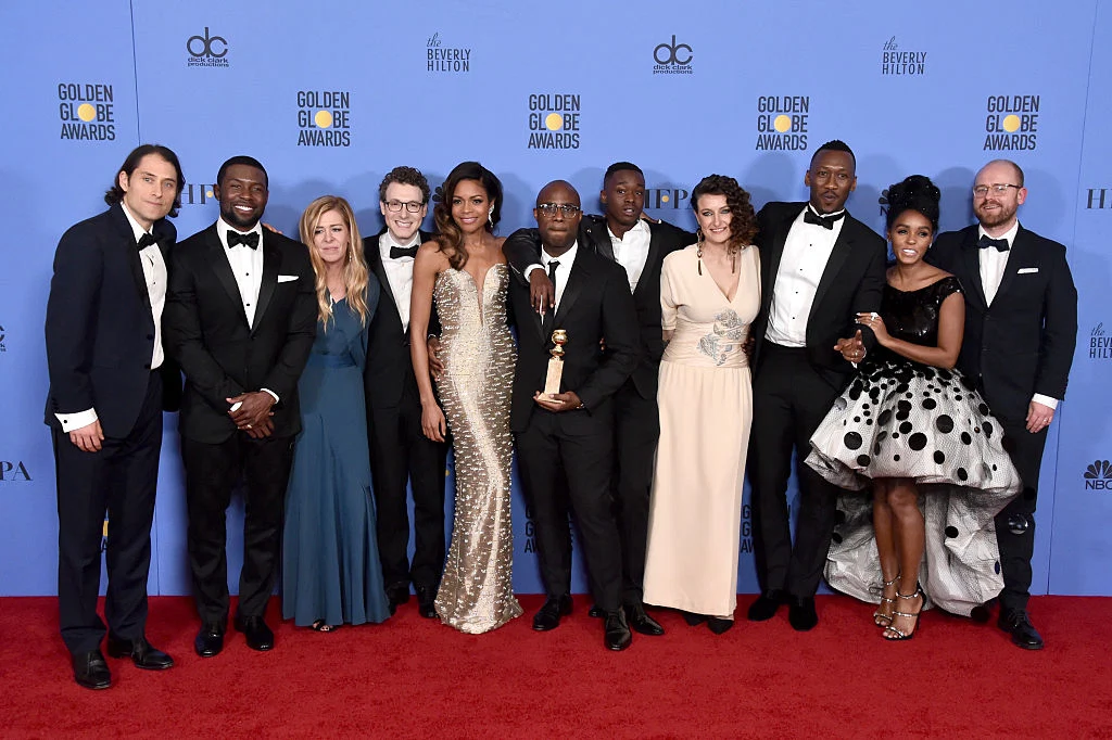 BEVERLY HILLS, CA - JANUARY 08: (L-R) The cast and crew of "Moonlight," winners of Best Motion Picture - Drama, pose in the press room during the 74th Annual Golden Globe Awards at The Beverly Hilton Hotel on January 8, 2017 in Beverly Hills, California. (Photo by Alberto E. Rodriguez/Getty Images)