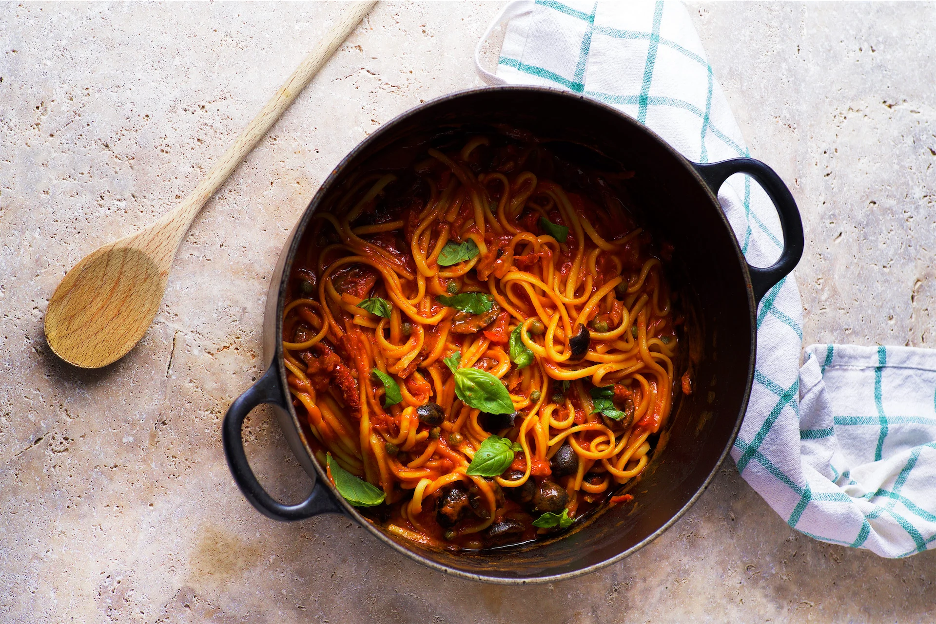 What to eat tonight: 15-minute one-pot vegan linguine with olives, capers and sun-dried tomatoes