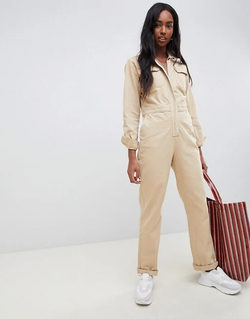 Asos denim boilersuit in stone, €80.19 at asos.com