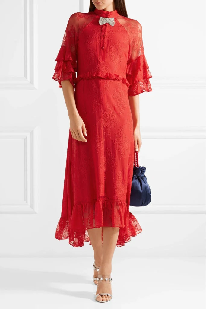Crystal-embellished ruffled stretch-lace midi dress by Dodo Bar Or, €351 at theoutnet.com