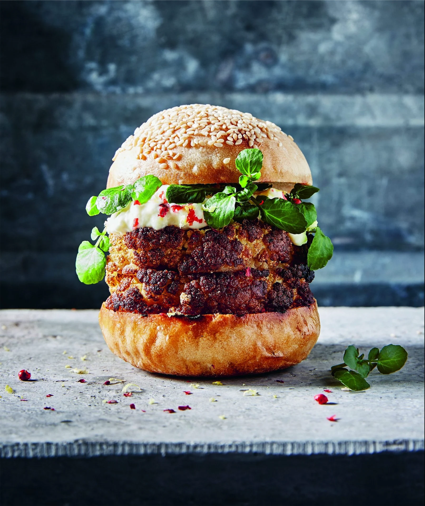 Roasted Cauliflower Burger With Goat’s Cheese Cream