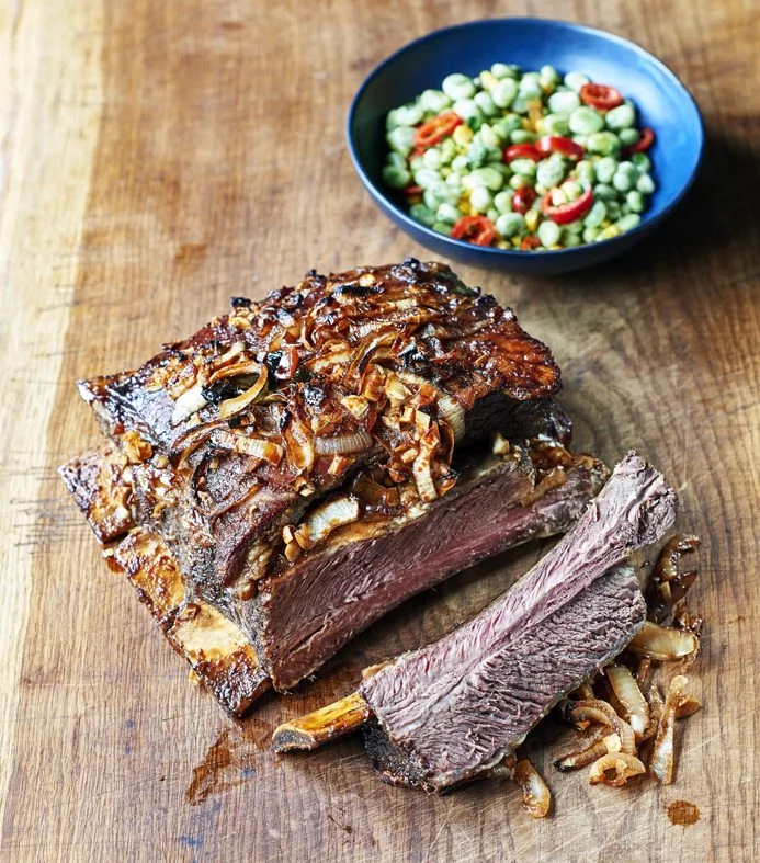 James Martin’s Beef Ribs With Succotash & Bourbon BBQ Sauce