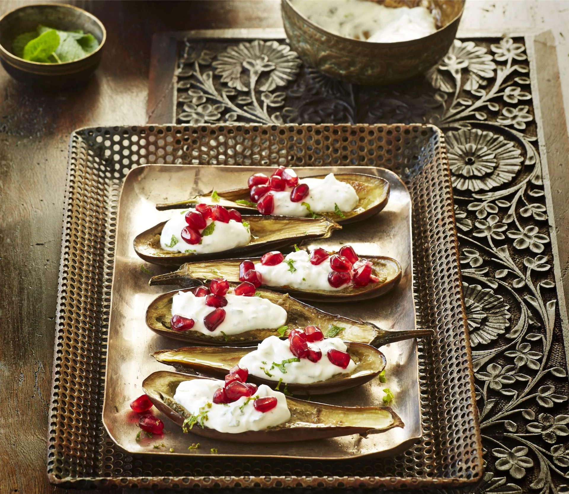 Supper Club: Baked aubergine boats with mint yoghurt Supper Club: Baked aubergine boats with mint yoghurt