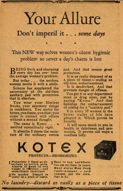 A Kotex 1920s sanitary pad ad