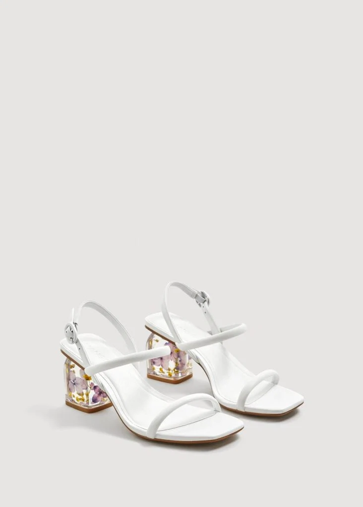 Flowered heel leather sandals, €69.95 at mango.com