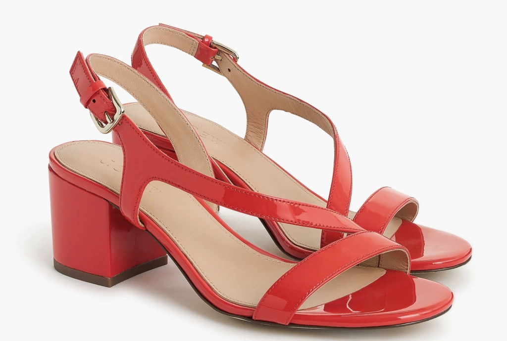 Asymmetrical strappy sandals in patent leather, €192.09 at jcrew.com
