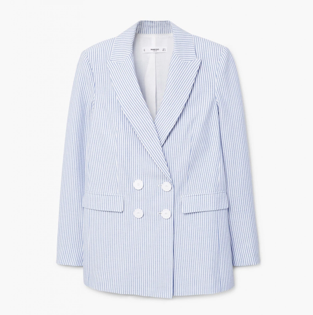 Fine-stripe suit blazer, €59.95 at mango.com