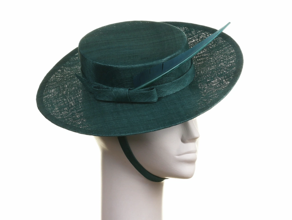 Romantic mod boater with feather trim by Edwina Ibbotson Millinery, €1,241 at lovehats.com
