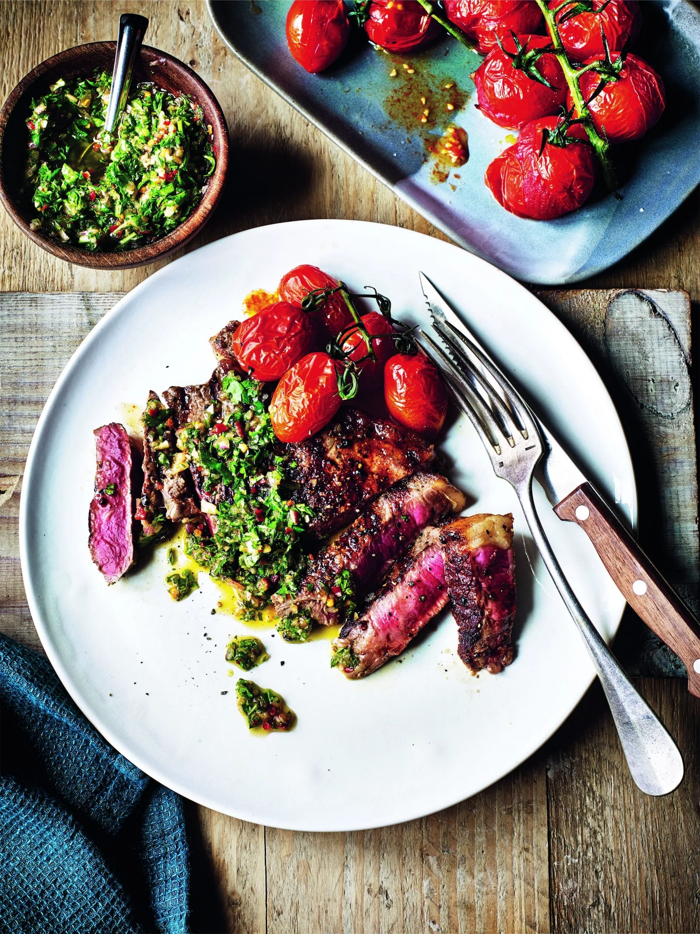 Steak chimichurri with roasted vine tomatoes Steak chimichurri with roasted vine tomatoes