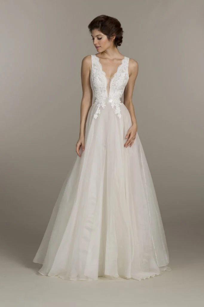 Ivory organza bridal ball gown by Tara Keely, available at alicemay.ie