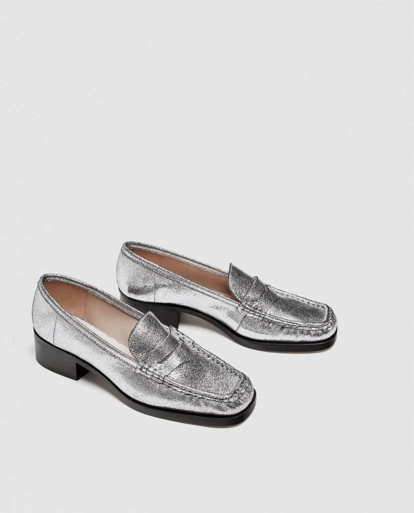 Metallic leather moccasins, €39.99 at zara.com