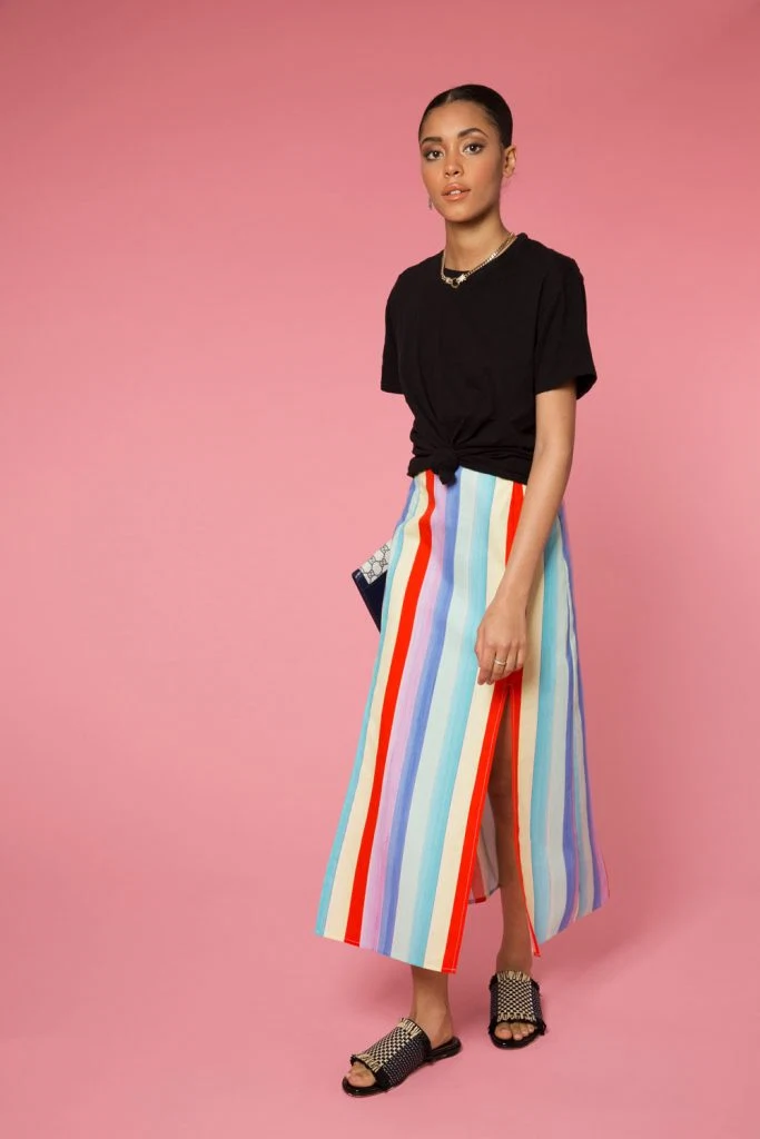 Thalia multi chalk stripe skirt, €222 at rixo.co.uk