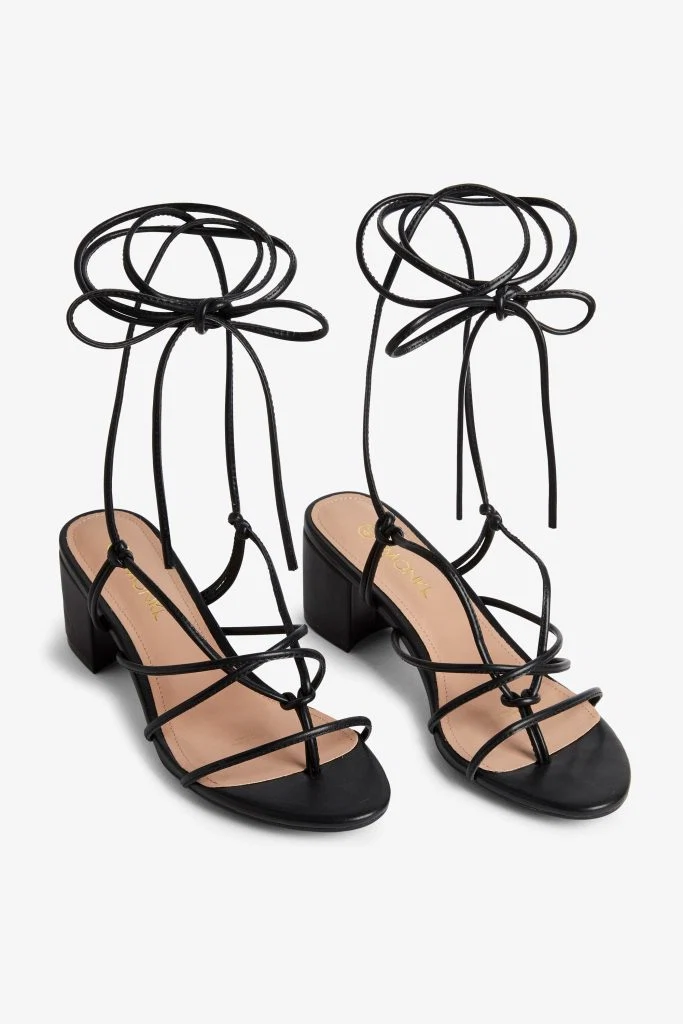 Heeled ankle-wrap sandal, €25 at monki.com