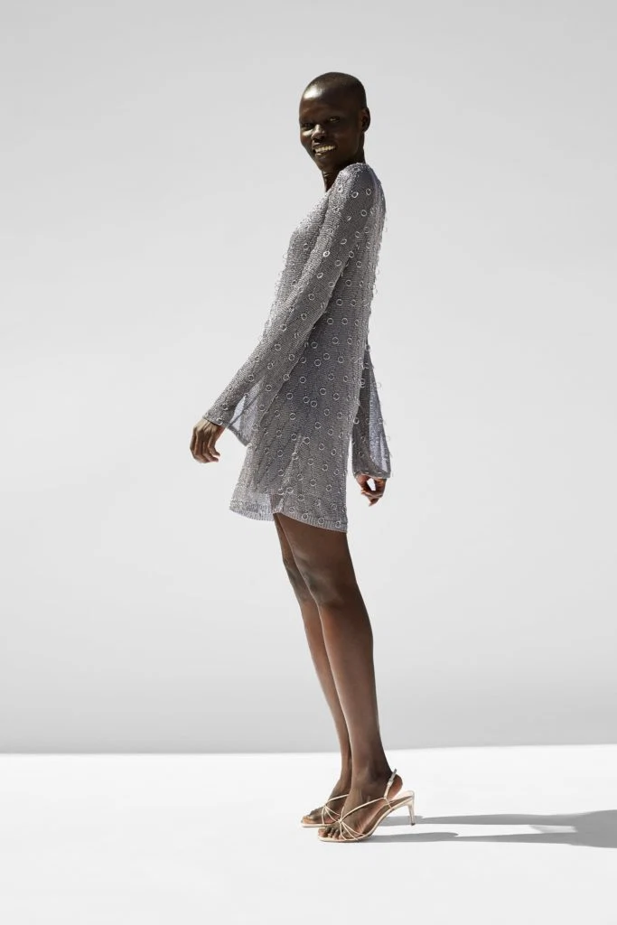 Metallic thread dress with rings, €59.95 at Zara