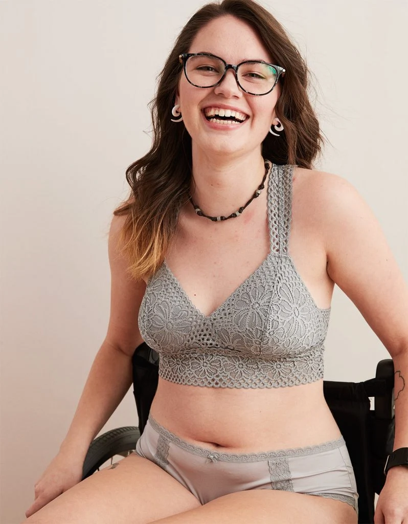 The Aerie boho lace bra, €17.05, featuring a model wheelchair user