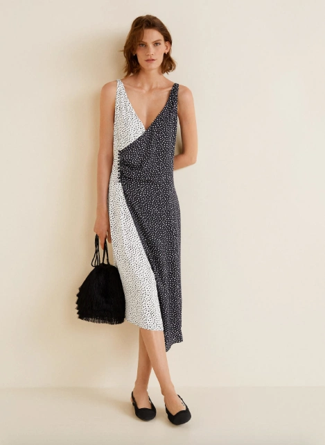 Wrap contrasted bodice dress, €35 at Mango