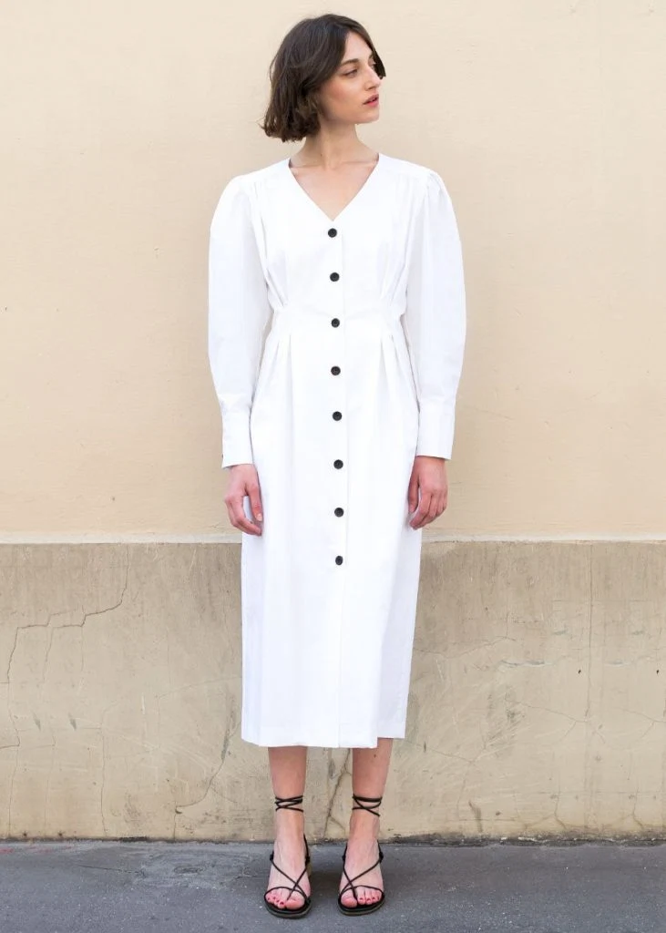 White button-down midi dress, €118 at thefrankieshop.com