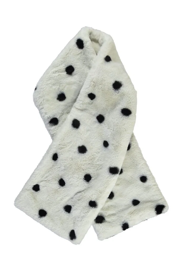 White dotted faux fur scarf, €115 at essentiel-antwerp.com