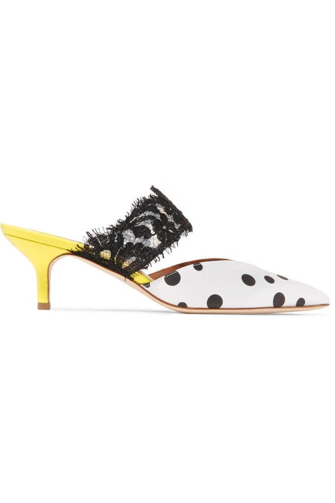 Maisie lace-trimmed polka-dot faille mules, €535 at net-a-porter.com