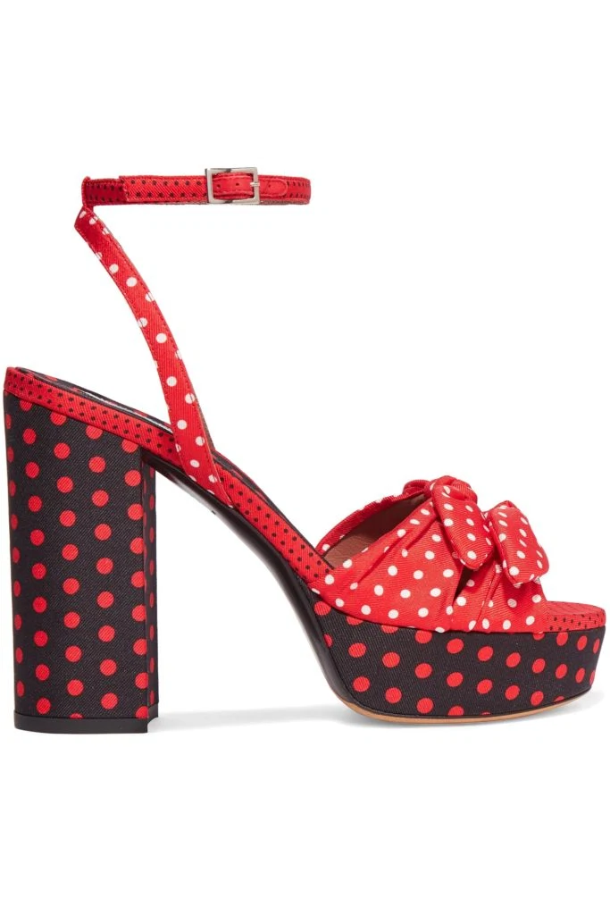 Jodie bow-embellished polka-dot twill platform sandals by Tabitha Simmons, €244 at theoutnet.com