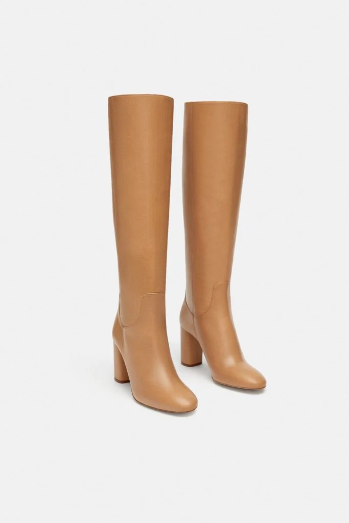 Knee-high brown leather boots, €119 at zara.com