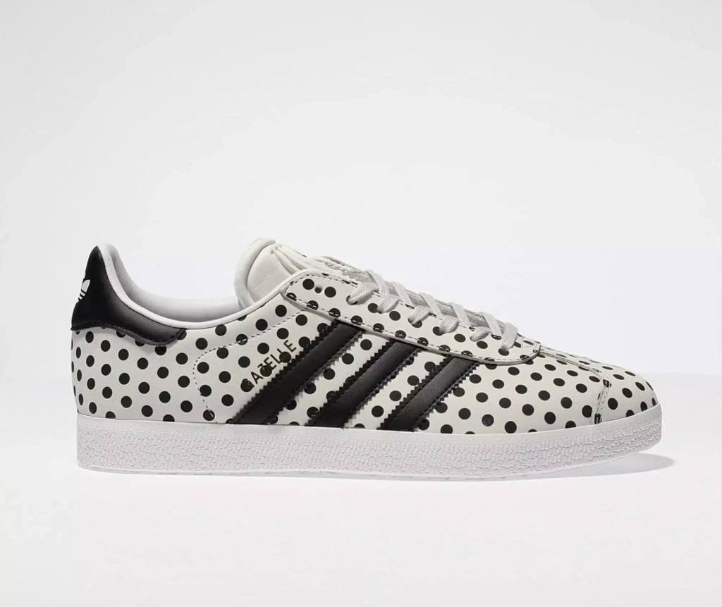 Light grey and black gazelle leather polka dots trainers by Adidas, €50.95 at schuh.ie