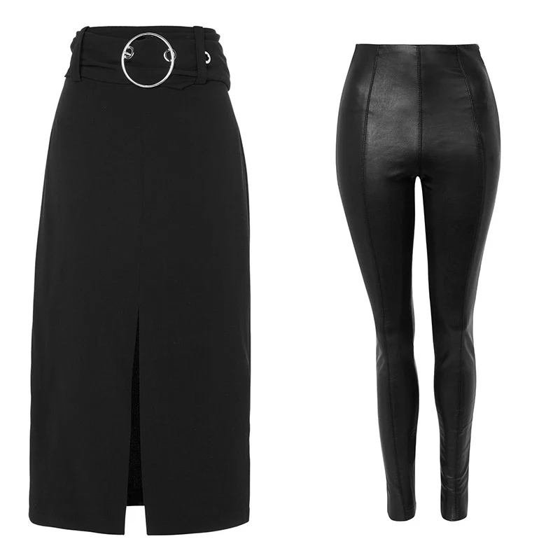 Ring buckle midi skirt, €60, stretch leggings, €46, both at topshop.com