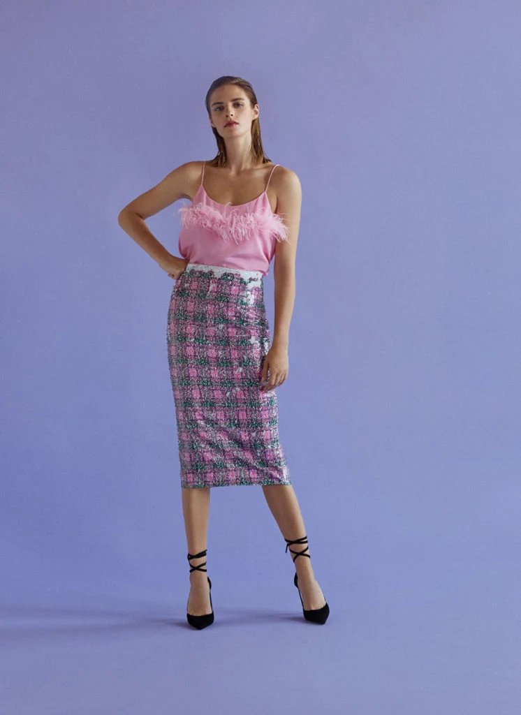 Tartan checked sequinned skirt, €125 at uterque.com