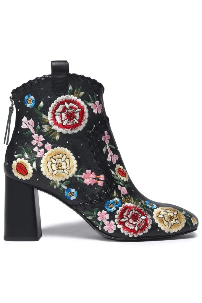 Myra whipstitched embroidered leather ankle boots by Alice + Olivia, €495 at theoutnet.com