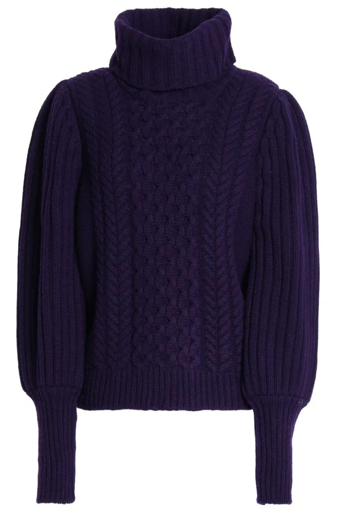 Cable-knit wool turtleneck sweater by Temperley London, €389 at theoutnet.com