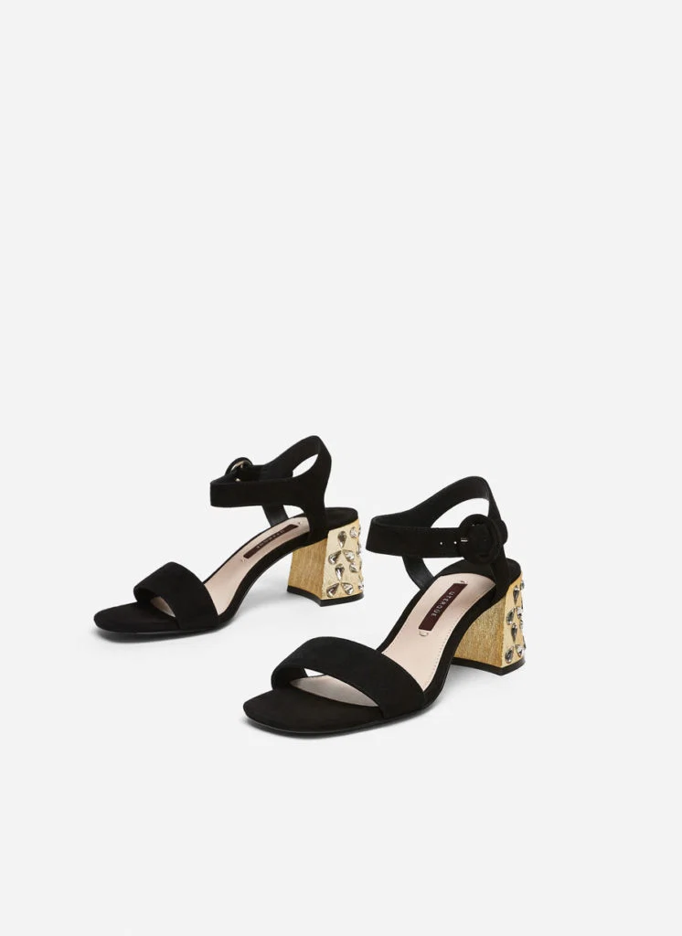 Suede mid-heel gem sandals, €125 at uterque.com