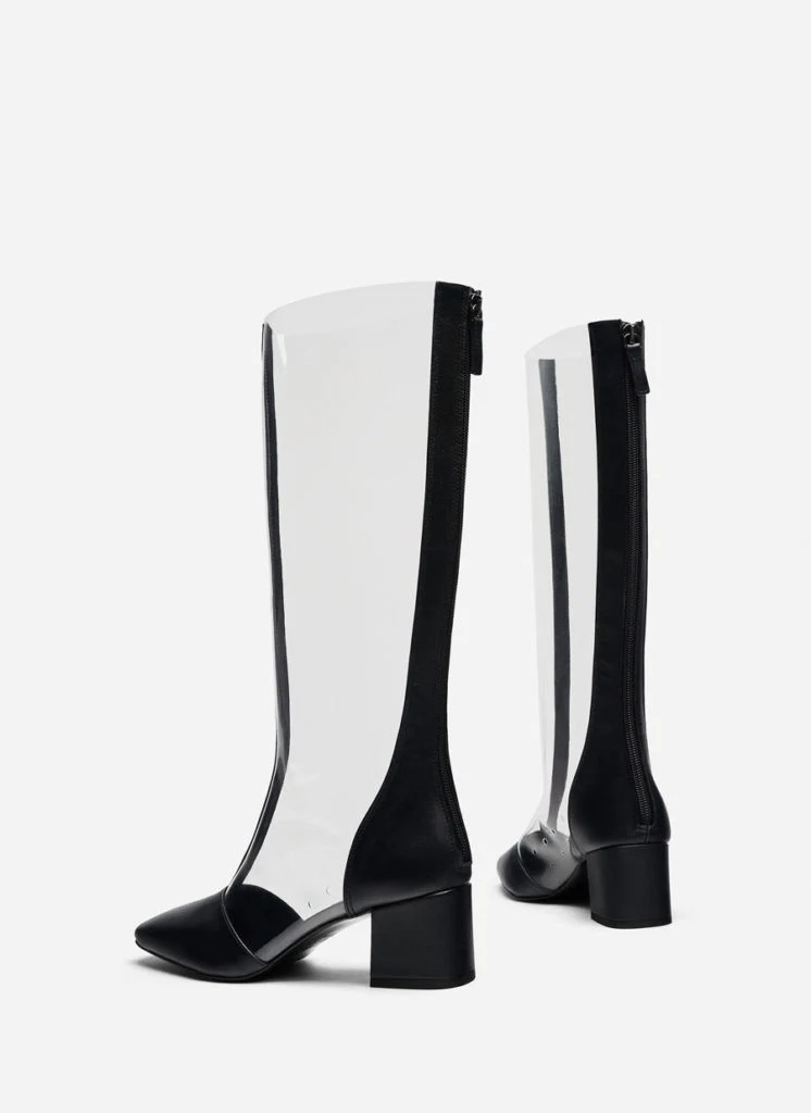 Vinyl boots with toecaps, €150 at uterque.com