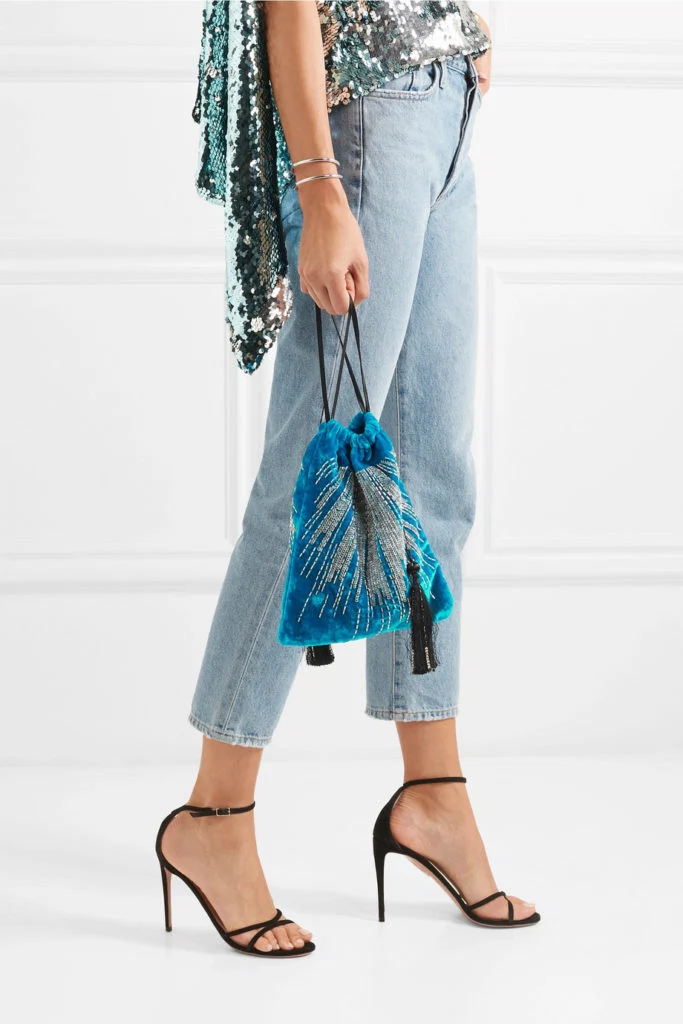 Tasseled embellished velvet pouch by Attico, €350 at net-a-porter.com