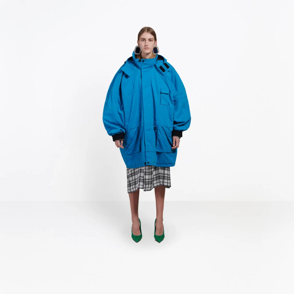 Oversize parka in blue mat nylon, €2,250 at balenciaga.com