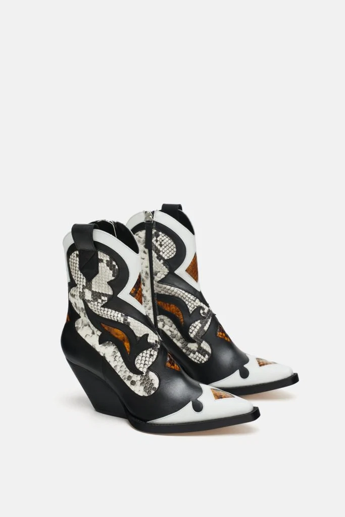 Animal print leather cowboy boots, €192 at zara.com