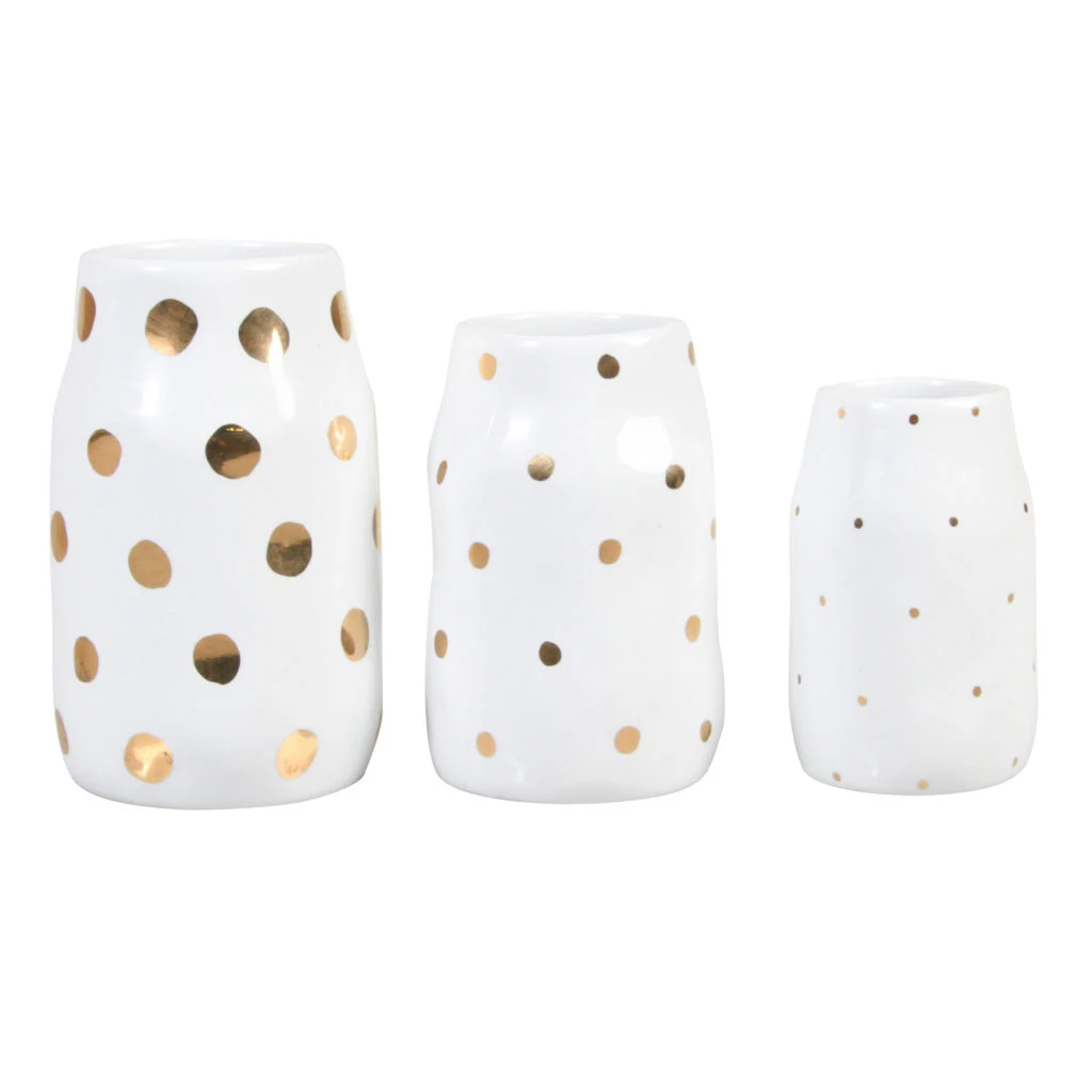 Set of 3 gold dotted vases, €33.95 at myshiningarmour.com